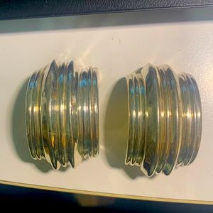 Vintage fabulous huge electroform sterling silver half hoops earrings sign MH